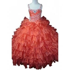 NEW LITTLE ROSIE girl's glitz pageant dress in tangerine